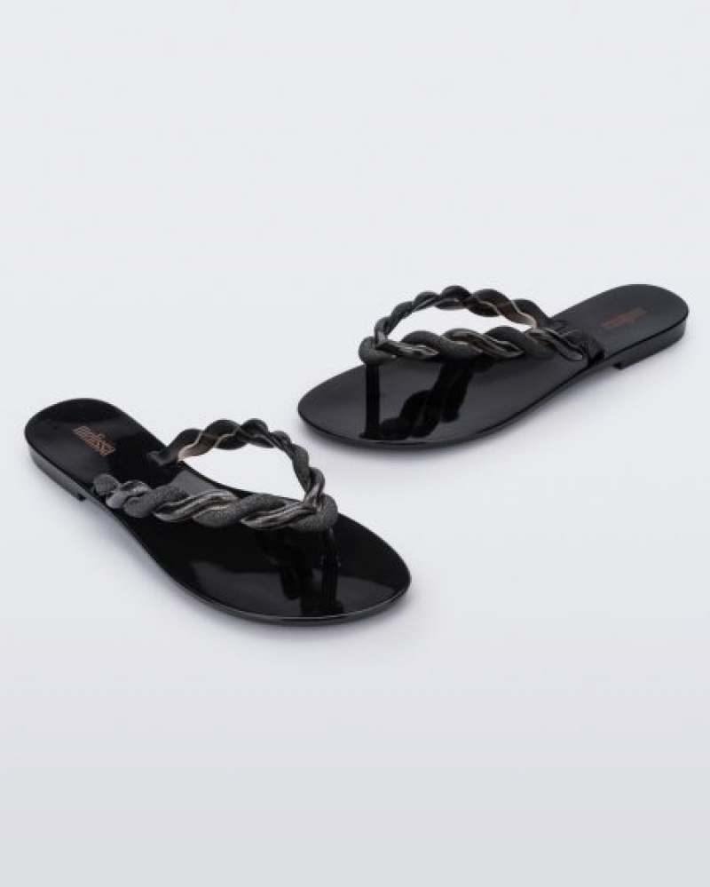 Melissa Chancletas Louise Flip Flop Mujer Black/Gold España | vzcx1QhP