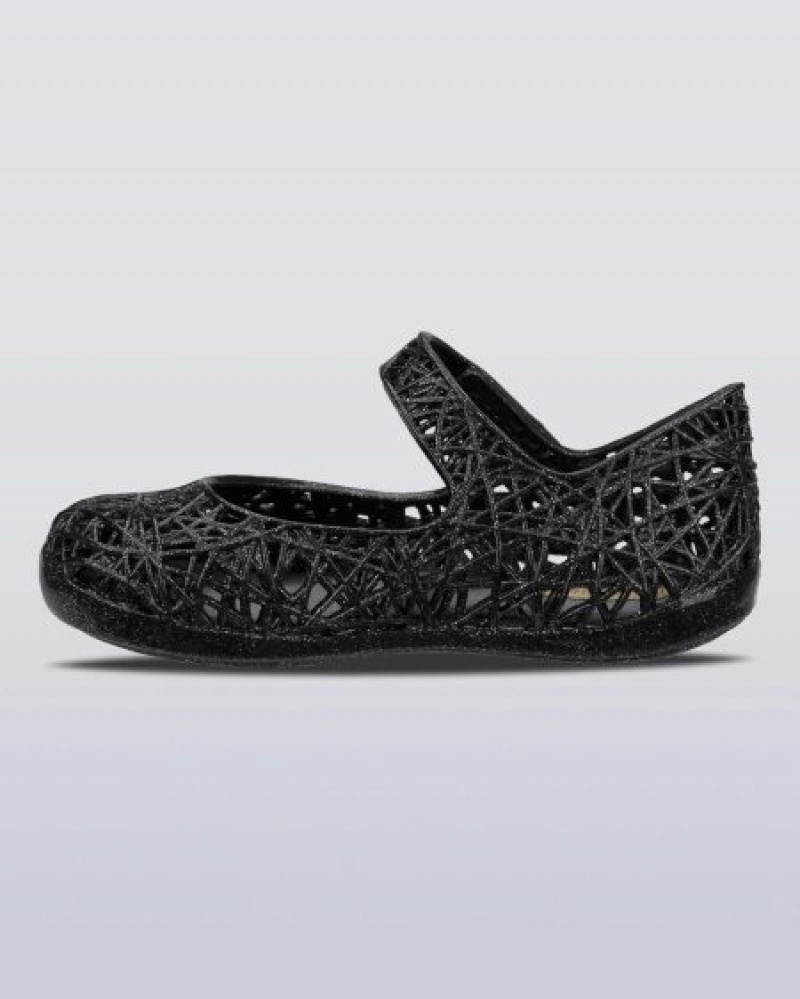 Mini Melissa Flats Campana Zig Zag Bebe Black/Silver Glitter España | OQvNXCvQ