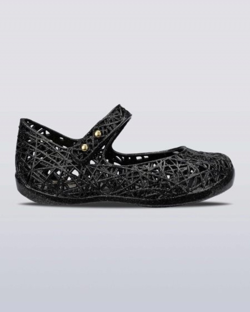 Mini Melissa Flats Campana Zig Zag Bebe Black/Silver Glitter España | OQvNXCvQ