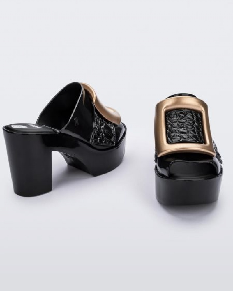 Melissa Tacones Hebilla Up Mule Mujer Black/Gold España | mcga345y